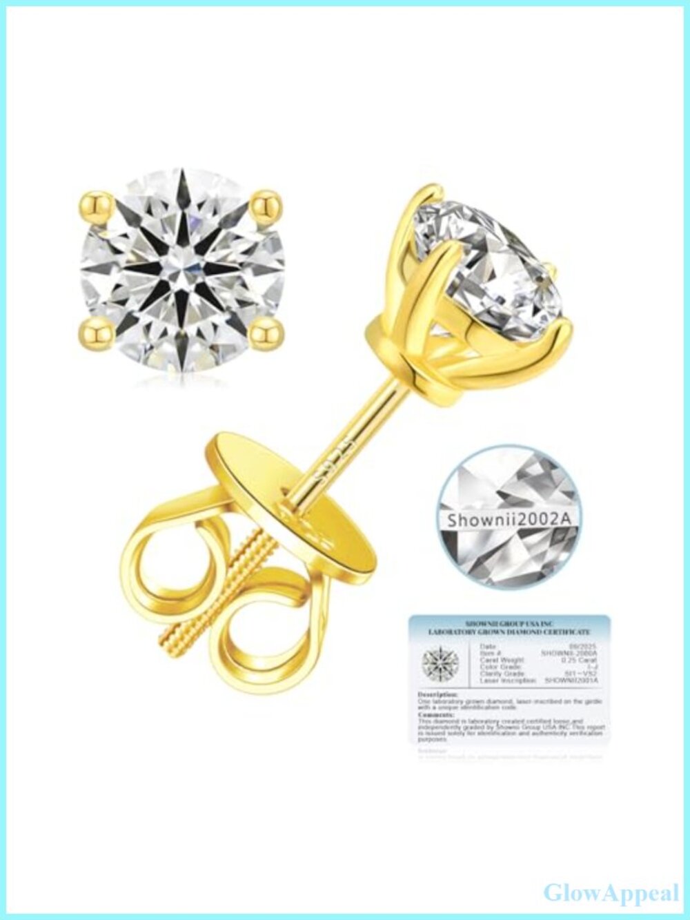 Lab-Grown Diamond Stud Earrings 14K Yellow Gold Plated S925 Silver Screw Back